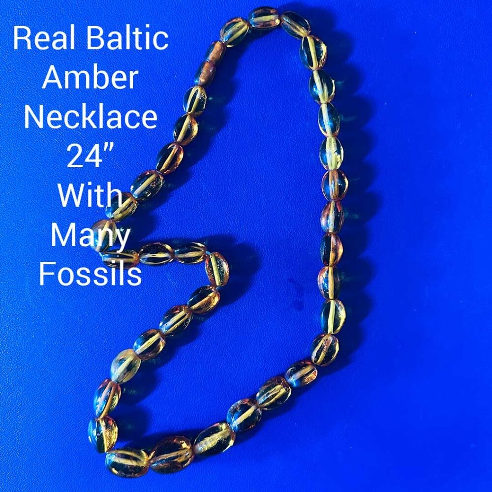Make an Offer. Real Lithuanian Baltic Amber 24" Necklace with Fossils.